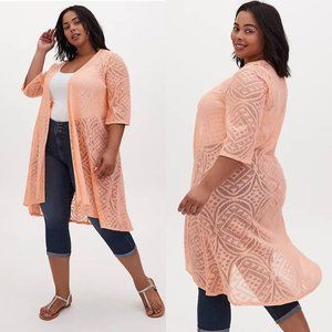 Torrid PEACH GEO MESH HI-LO KIMONO Size L/XL